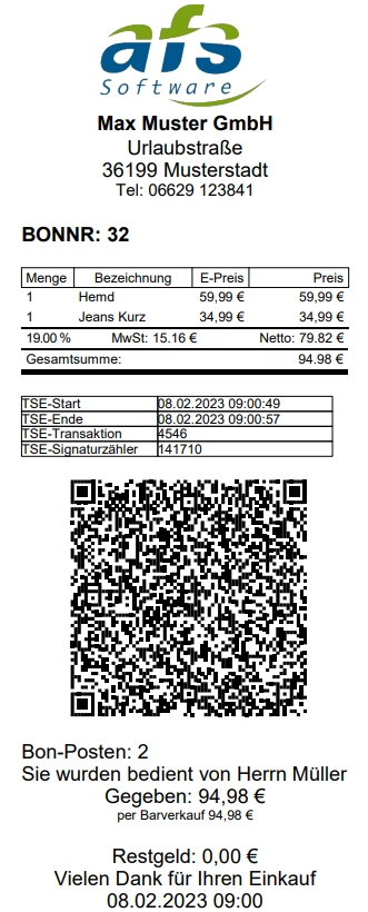 Kassensoftware - Kassenbon