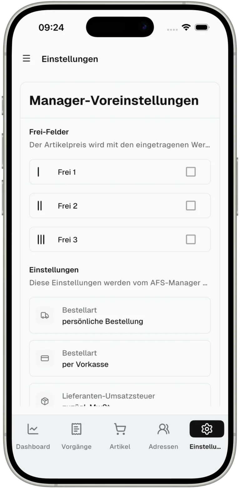 Manager-Voreinstellungen